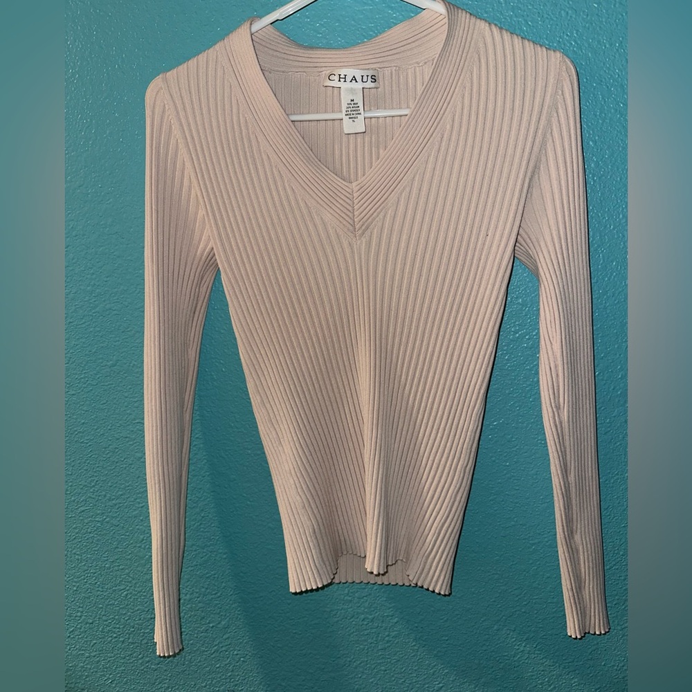 Chaus Silk Blend Ribbed Top in Cream